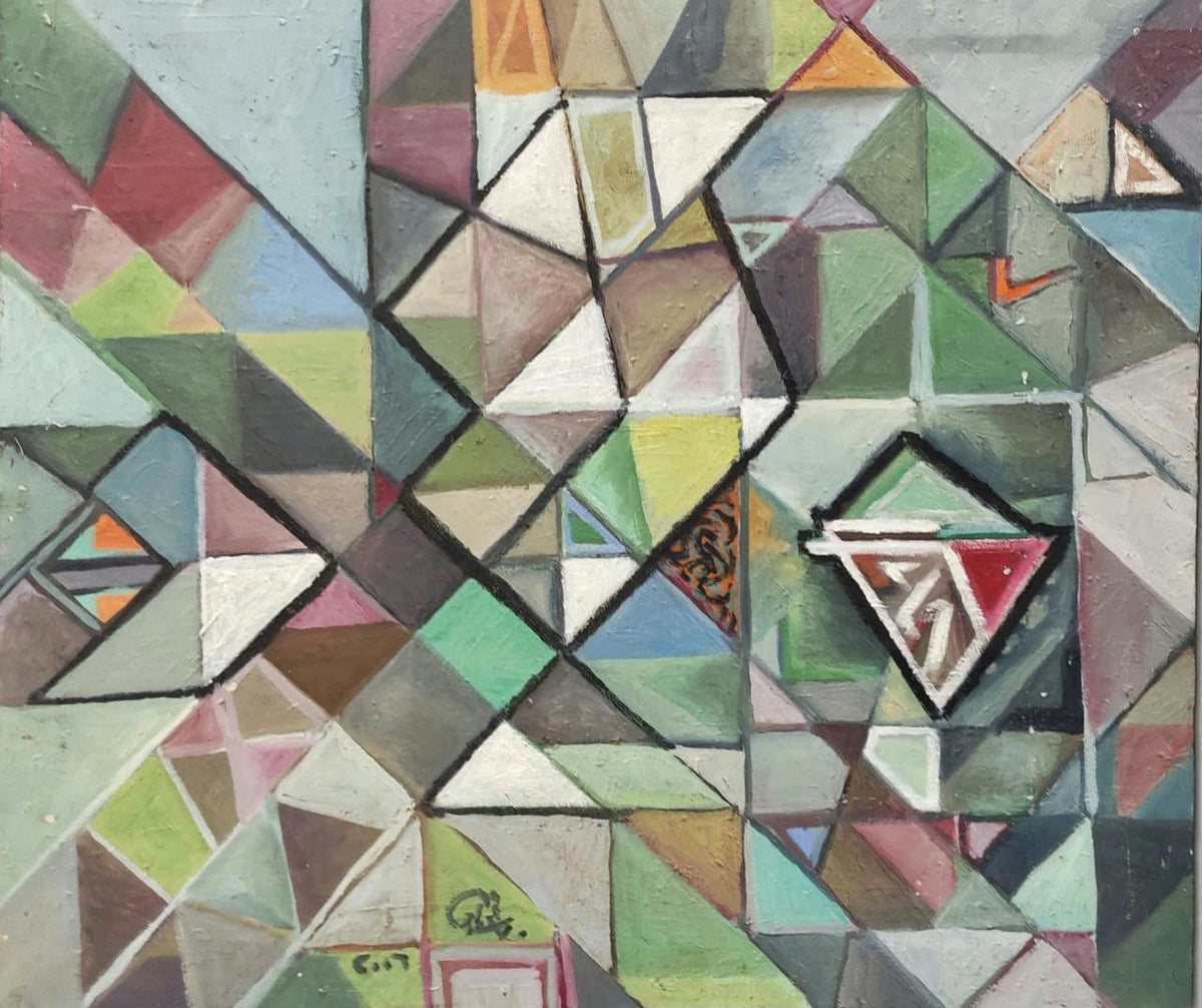 Original Acrylic 'Geometric Triangles and Shapes Composition' by Mohammad Bushnaq