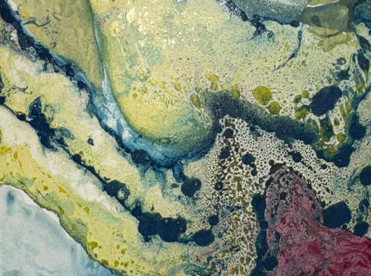 Original Mixed media 'Abstract Green and Blue Fluid Forms' by Mohammad Bushnaq
