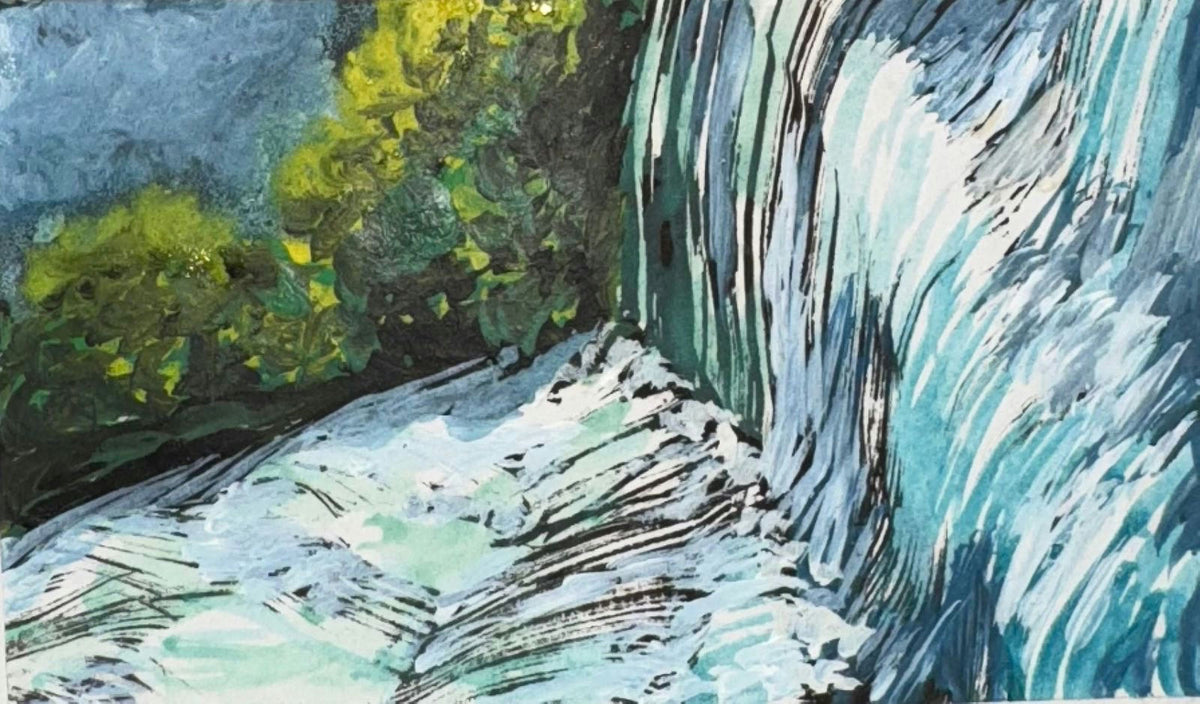 Original Mixed media 'Waterfall Cascading Over Rocky Edge' by Mohammad Bushnaq