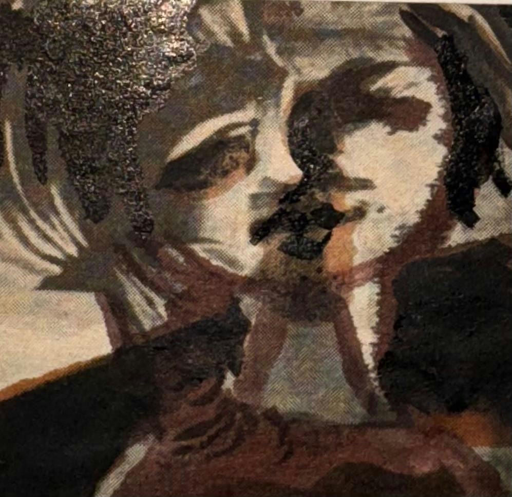 Original Mixed media 'Two Faces with Dark Textured Details' by Mohammad Bushnaq