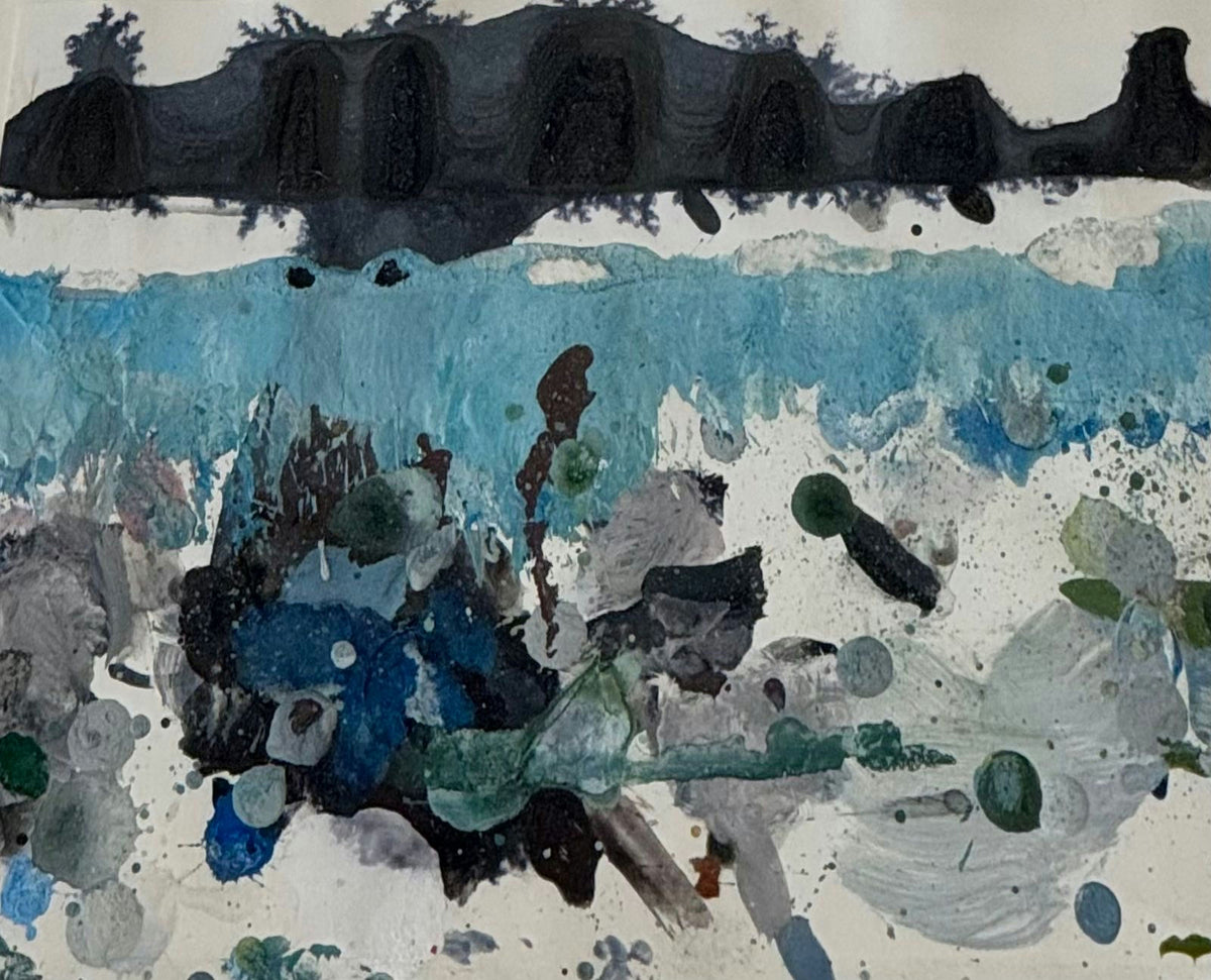 Original Watercolor 'Abstract Blue and Black Landscape' by Mohammad Bushnaq
