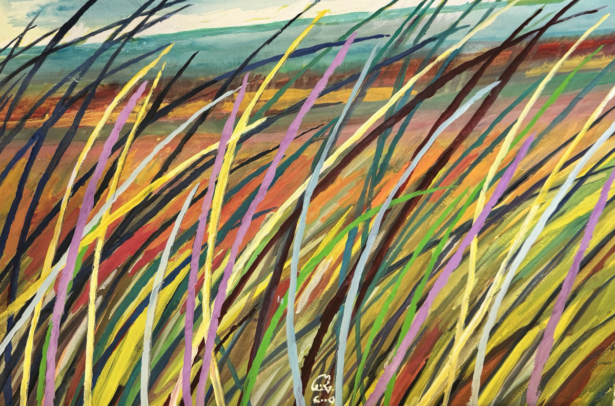 Original Acrylic 'Colorful Grass Blades in Wind' by Mohammad Bushnaq