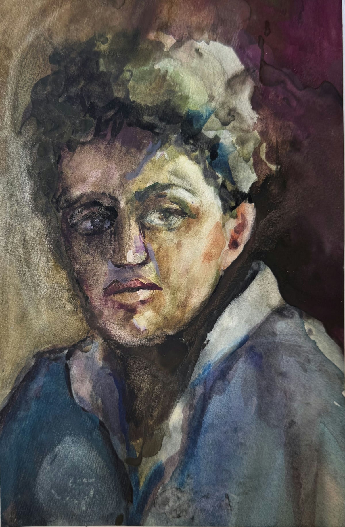 Original Mixed media 'Portrait of a Pensive Young Man' by Mohammad Bushnaq