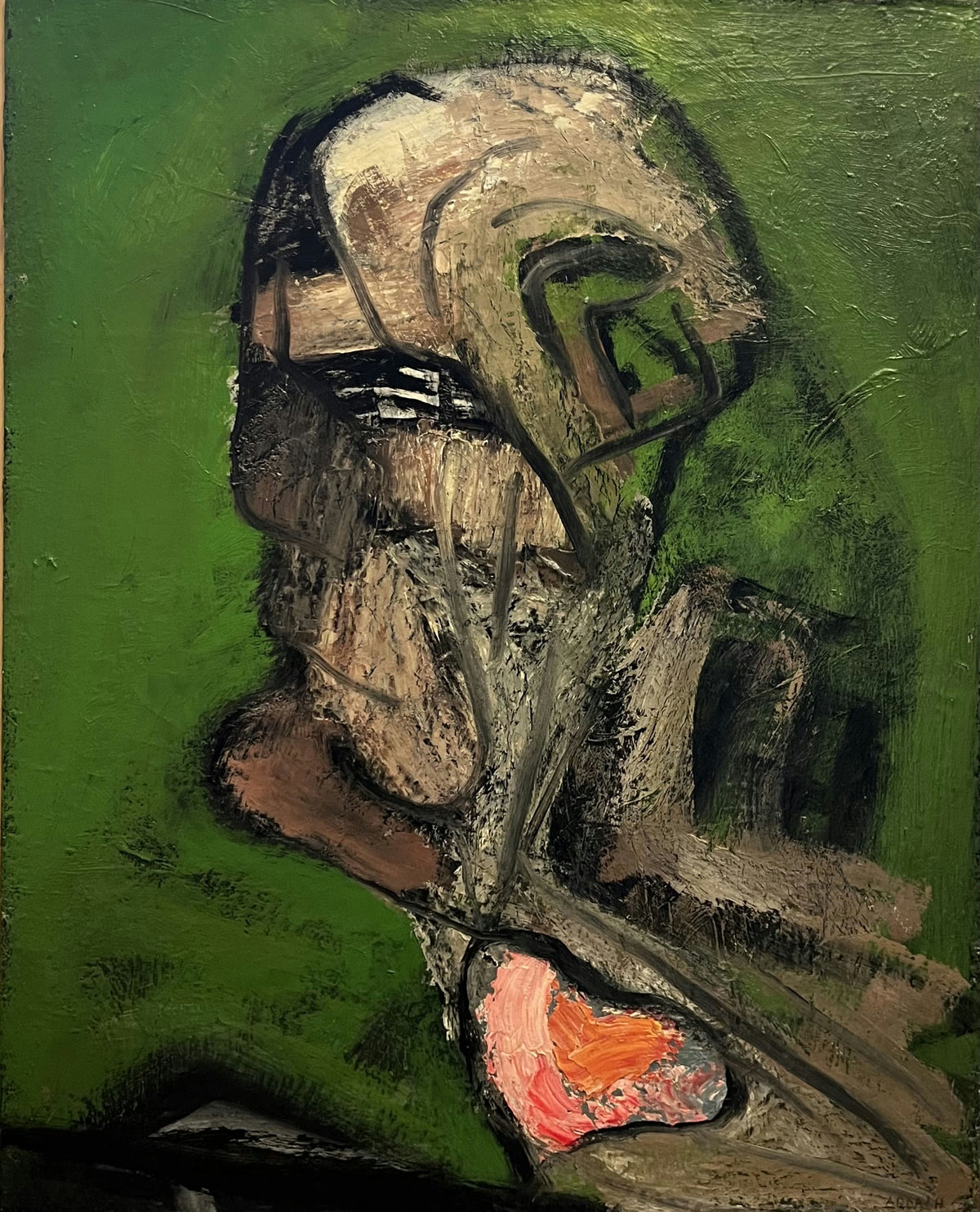 Original Oil 'Fragmented Male Figure on Green' by Ardash Kakfian