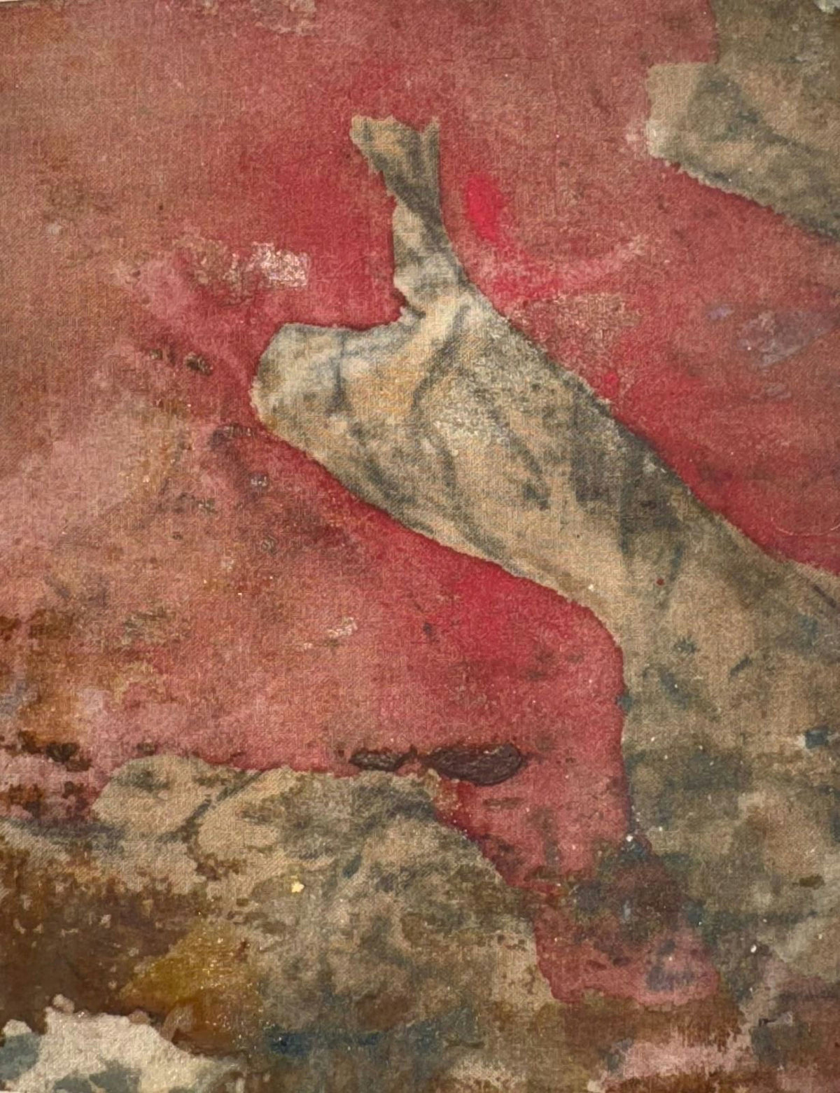 Original Mixed media 'Abstract Figure Rising on Red Ground' by Mohammad Bushnaq