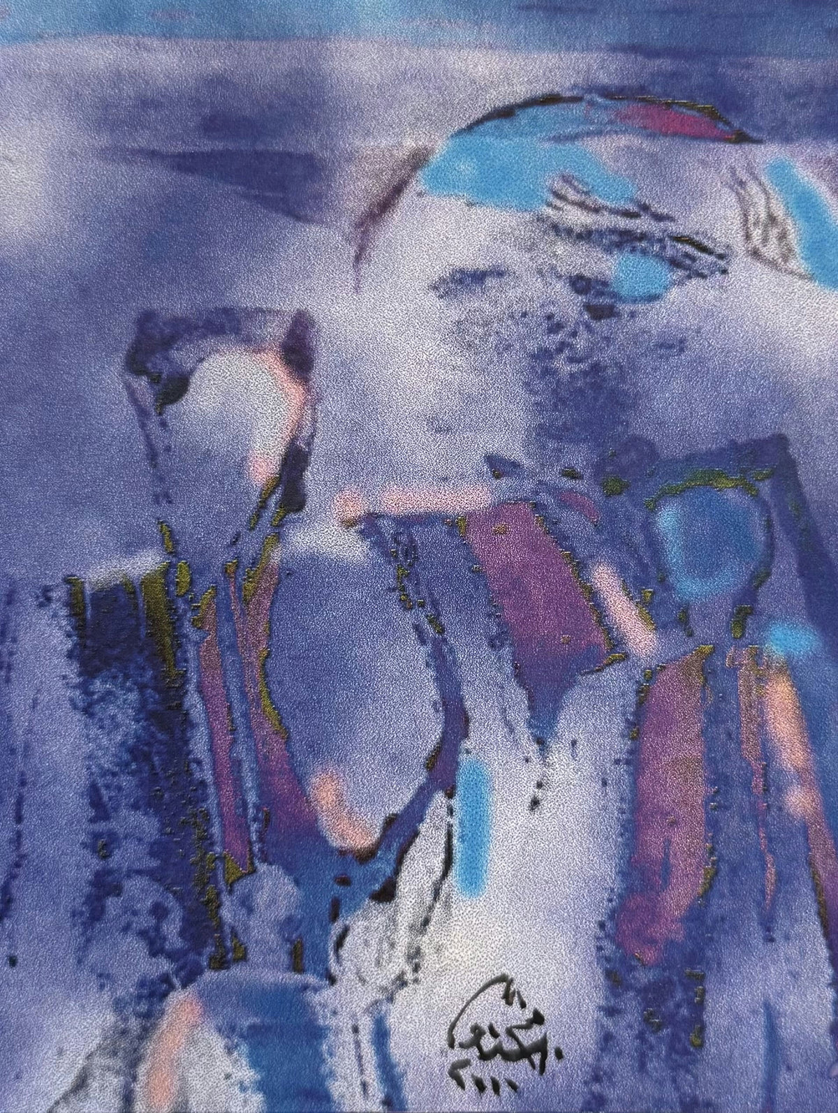 Original Mixed media 'Abstract Blue and Purple Composition' by Mohammad Bushnaq