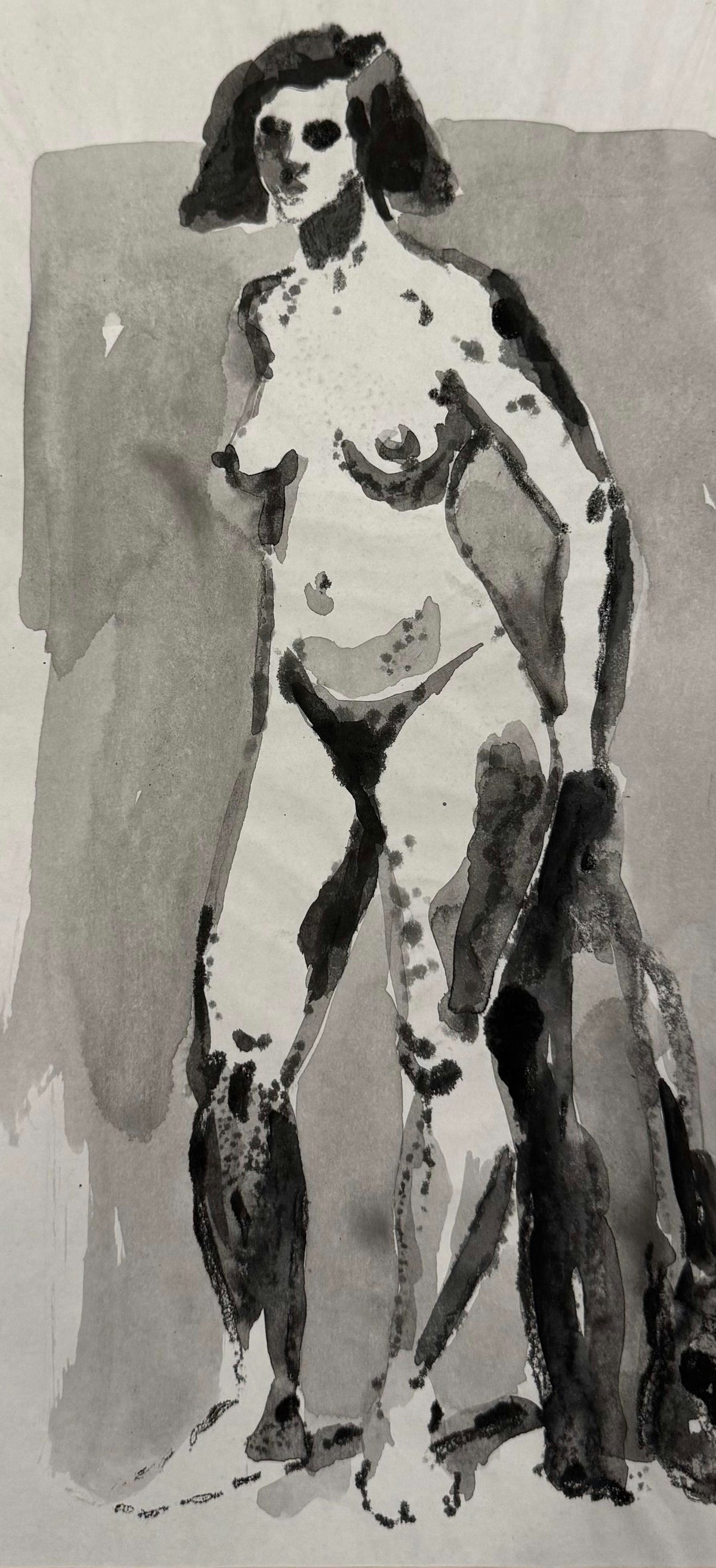 Original Watercolor 'Standing Female Nude Figure Study' by Mohammad Bushnaq