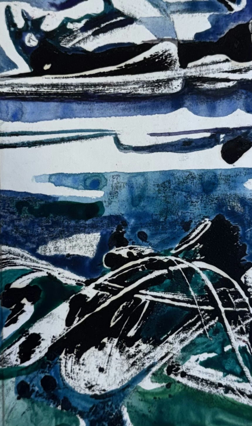 Original Mixed media 'Abstract Blue and Black Mixed Forms' by Mohammad Bushnaq