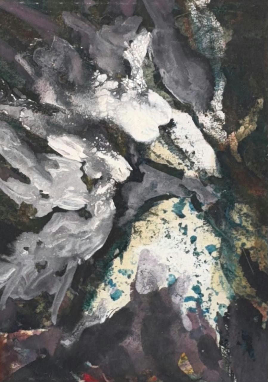 Original Mixed media 'Dark Abstract Forms in Grey and White' by Mohammad Bushnaq
