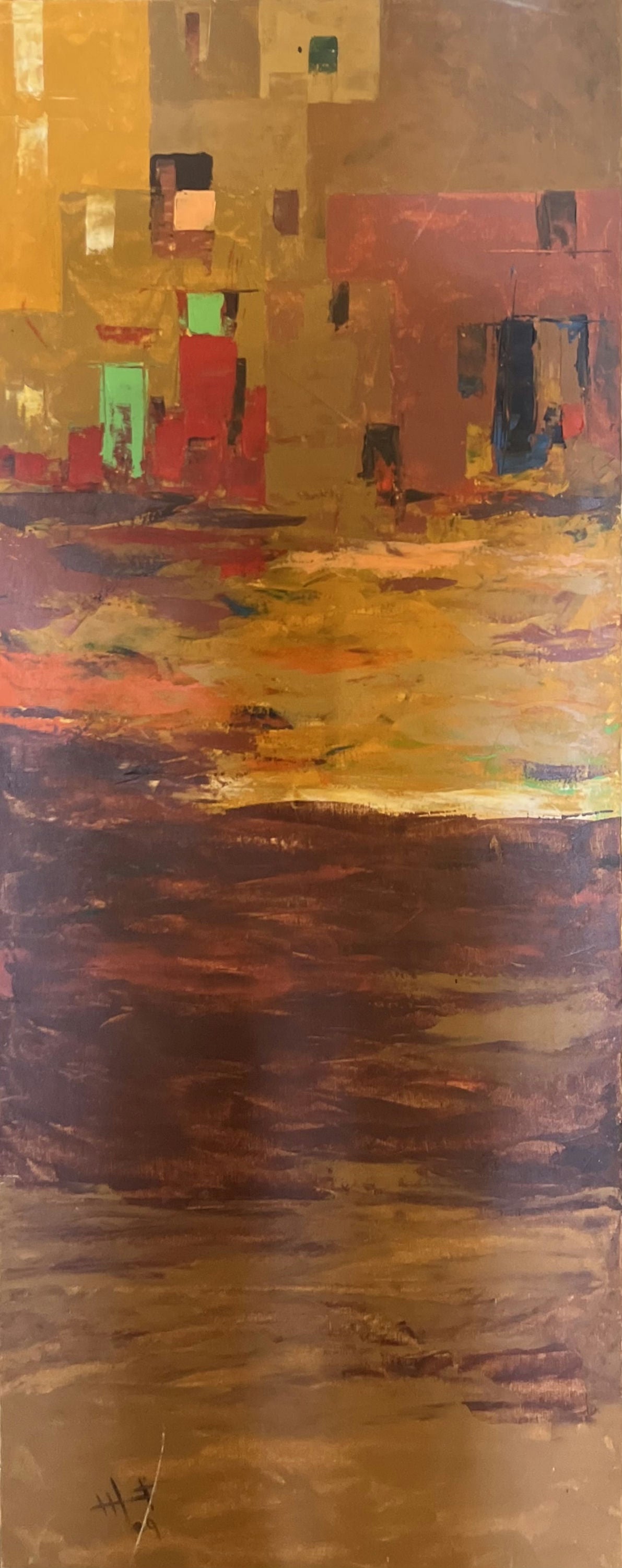 Original Acrylic 'Abstract City Reflected in Water' by Ghassan Abulaban          