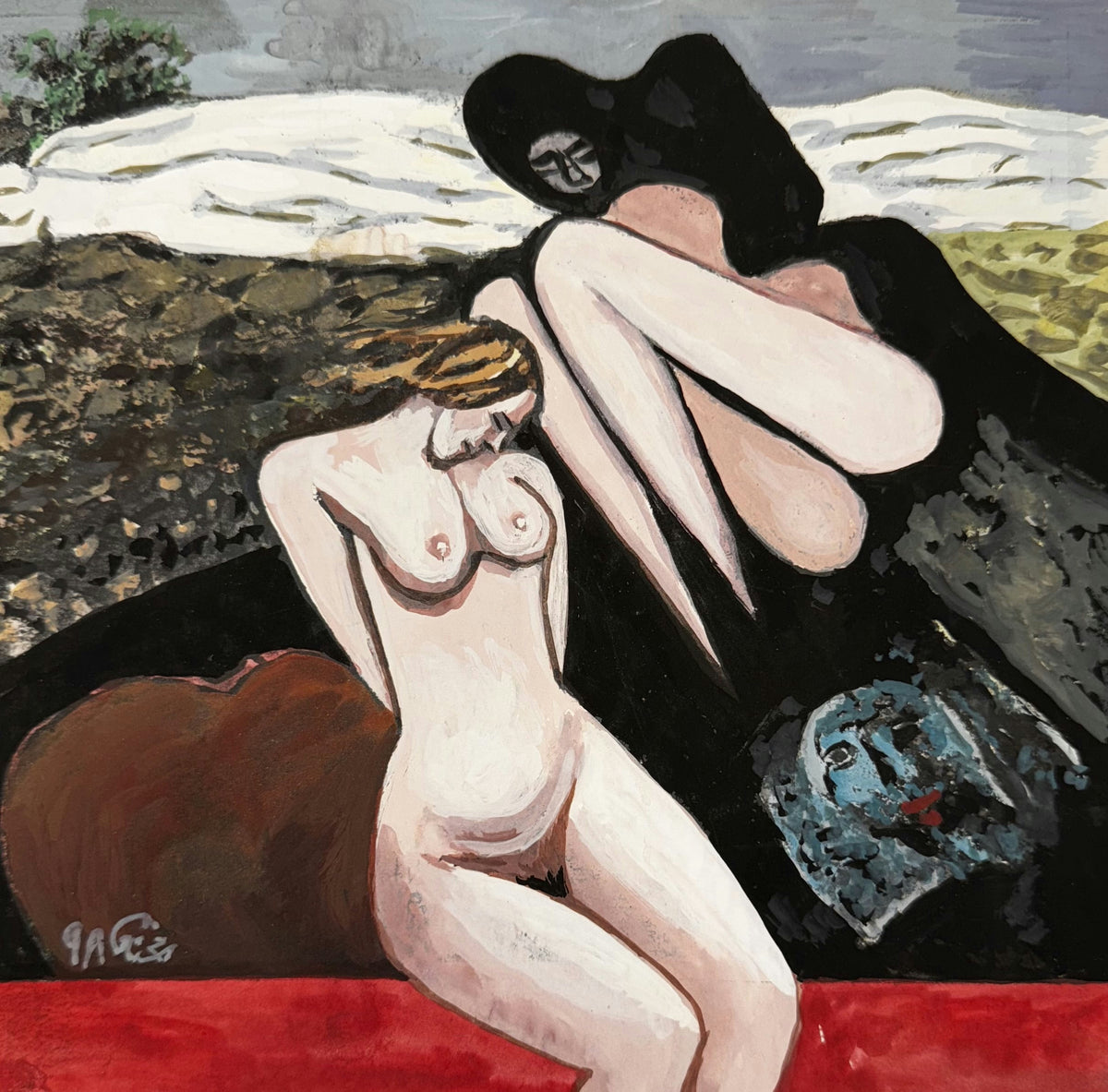 Original Mixed media 'Two Figures and a Mask' by Mohammad Bushnaq
