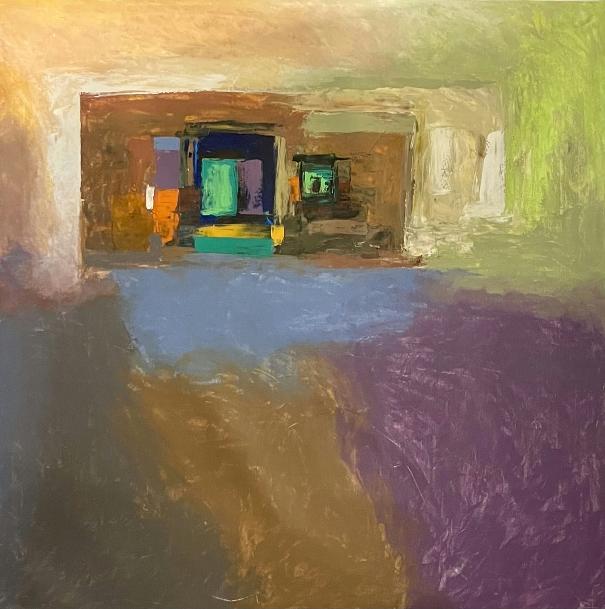 Original Acrylic 'Abstract Interior with Colourful Doorways' by Ghassan Abulaban