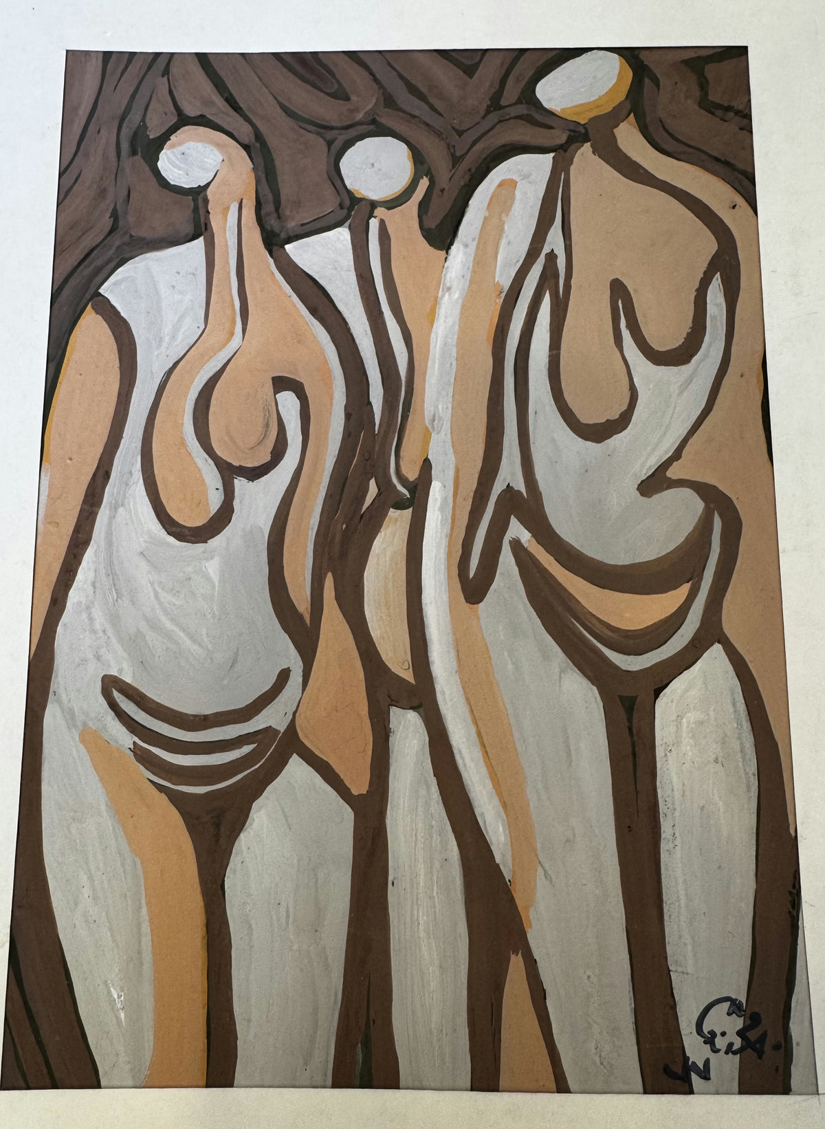 Original Mixed media 'Three Abstract Standing Female Figures' by Mohammad Bushnaq
