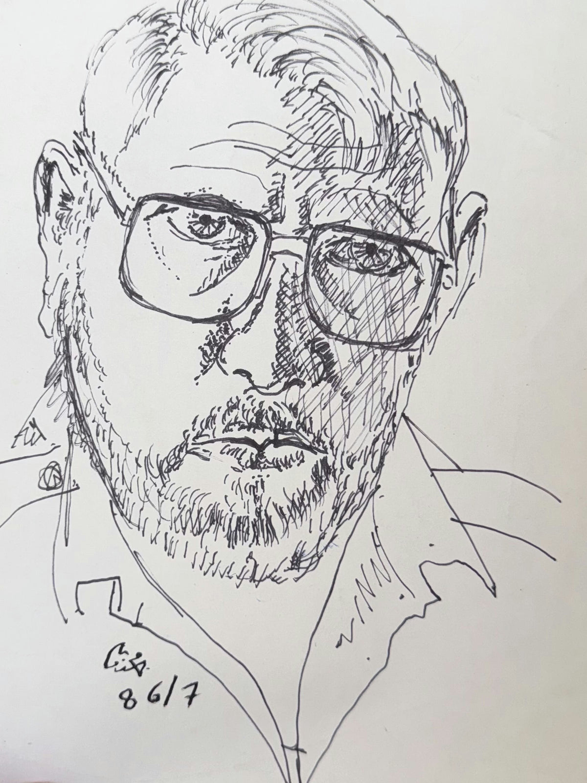 Original Mixed media 'Portrait of Bearded Man with Glasses' by Mohammad Bushnaq