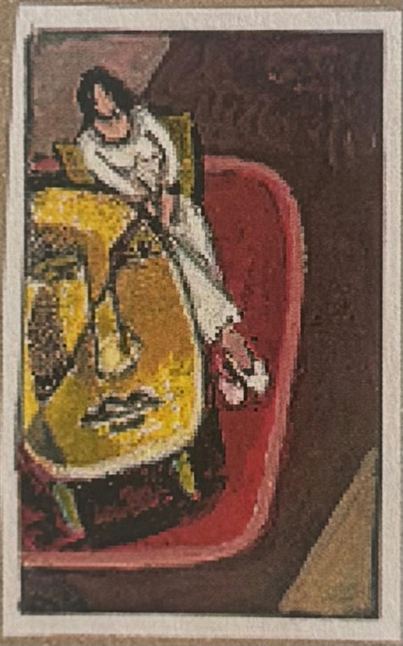 Original Mixed media 'Figure Seated at Yellow Table' by Mohammad Bushnaq