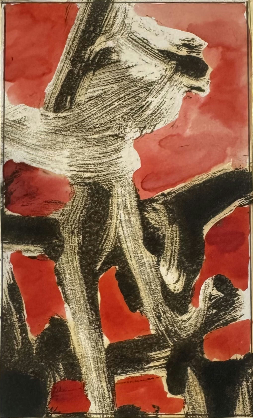 Original Acrylic 'Abstract Figure Against Red Background' by Mohammad Bushnaq