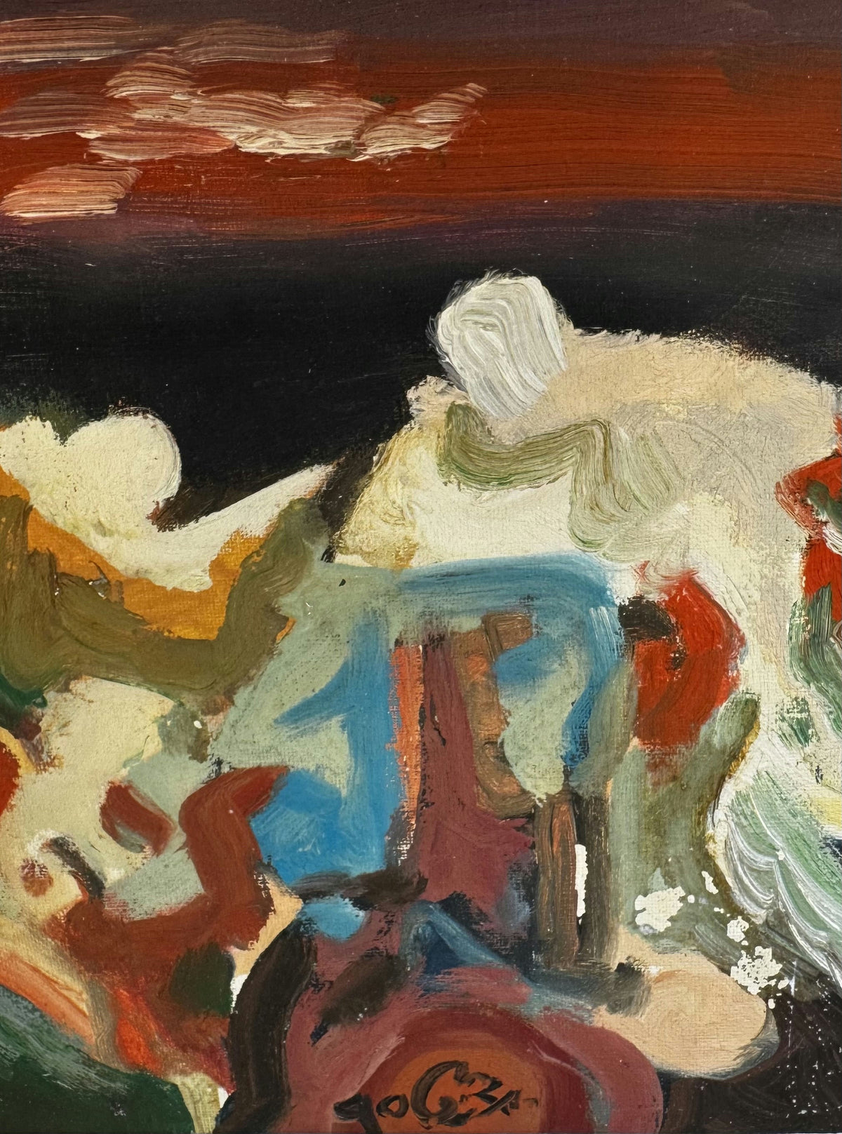 Original Mixed media 'Figures Under Dark Red Sky' by Mohammad Bushnaq