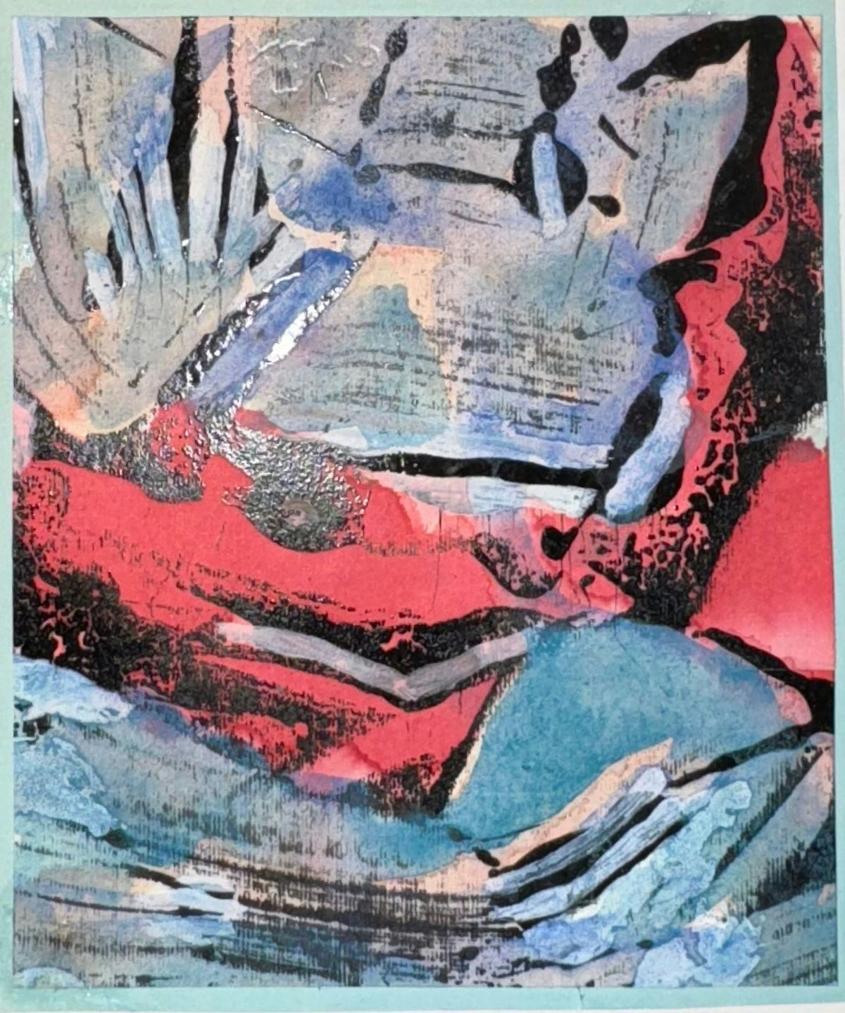 Original Mixed media 'Red and Blue Abstract Mixed Forms' by Mohammad Bushnaq