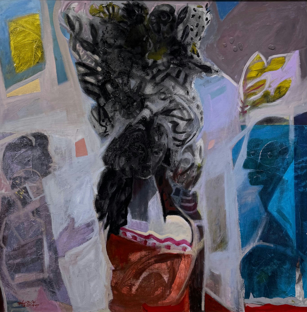 Original Mixed media 'Abstract Figures with Floral Forms' by Edward Shahda