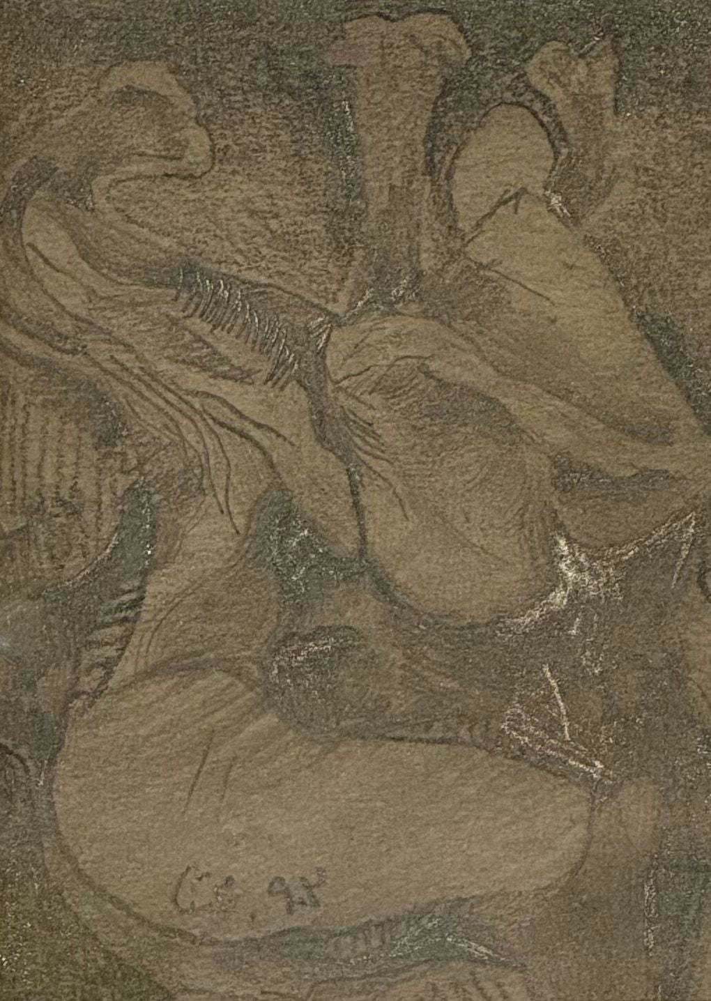 Original Ink & Pencil (Sketches) 'Seated Figure Sketch in Earth Tones' by Mohammad Bushnaq
