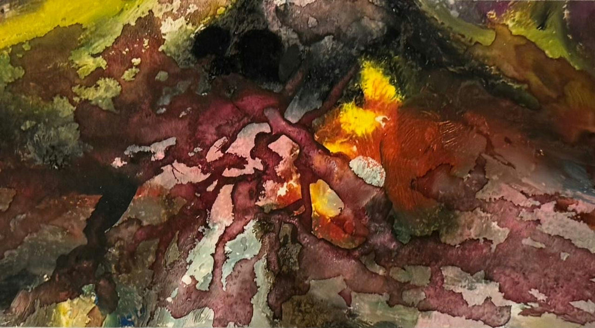 Original Watercolor 'Abstract Burst of Deep Earthy Tones' by Mohammad Bushnaq