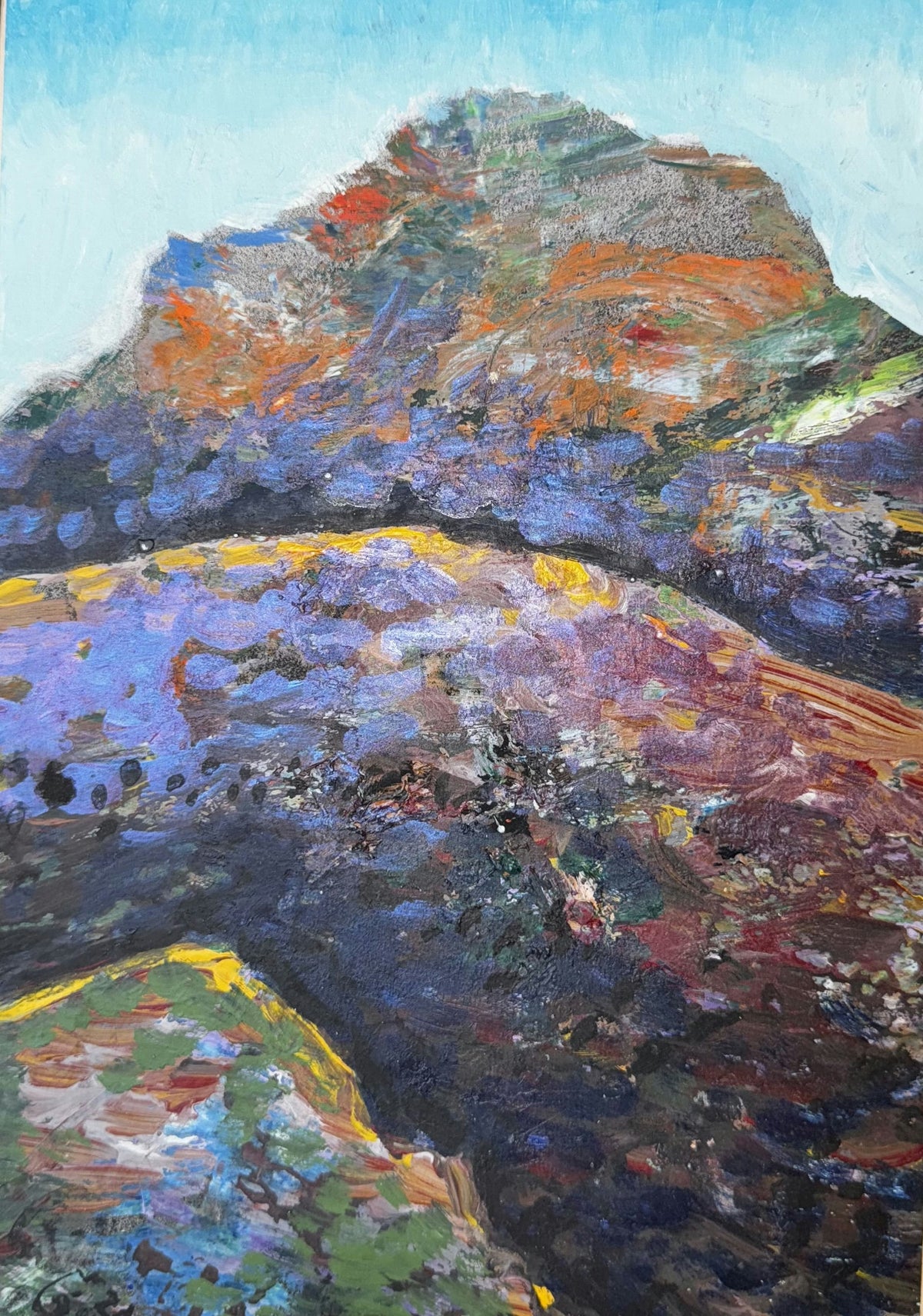 Original Mixed media 'Rocky Mountain Landscape with Blue Sky' by Mohammad Bushnaq