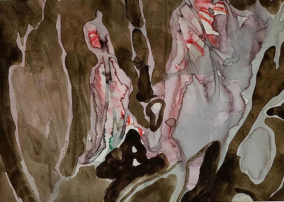 Original Watercolor 'Abstract Brown and Pink Fluid Forms' by Mohammad Bushnaq