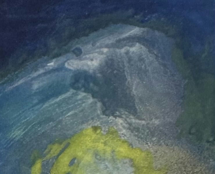 Original Mixed media 'Rocky Coastal Landscape in Dark Blues' by Mohammad Bushnaq