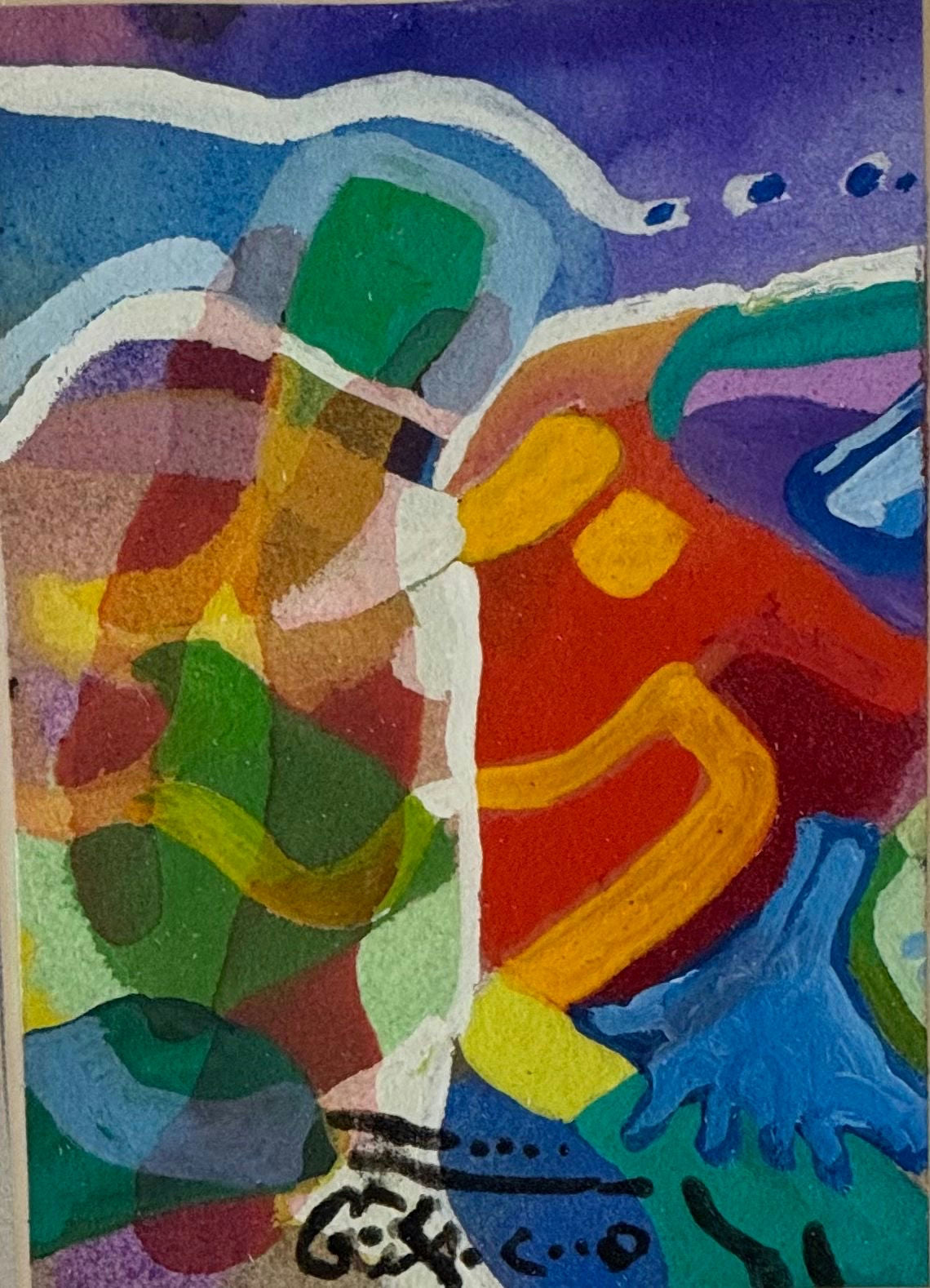Original Watercolor 'Vibrant Abstract Colour Forms' by Mohammad Bushnaq