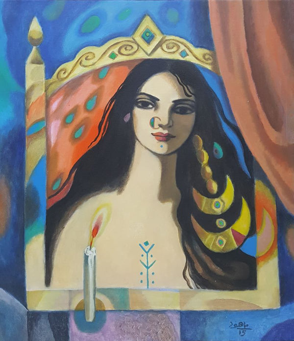 Crowned Woman on Throne with Candle,
