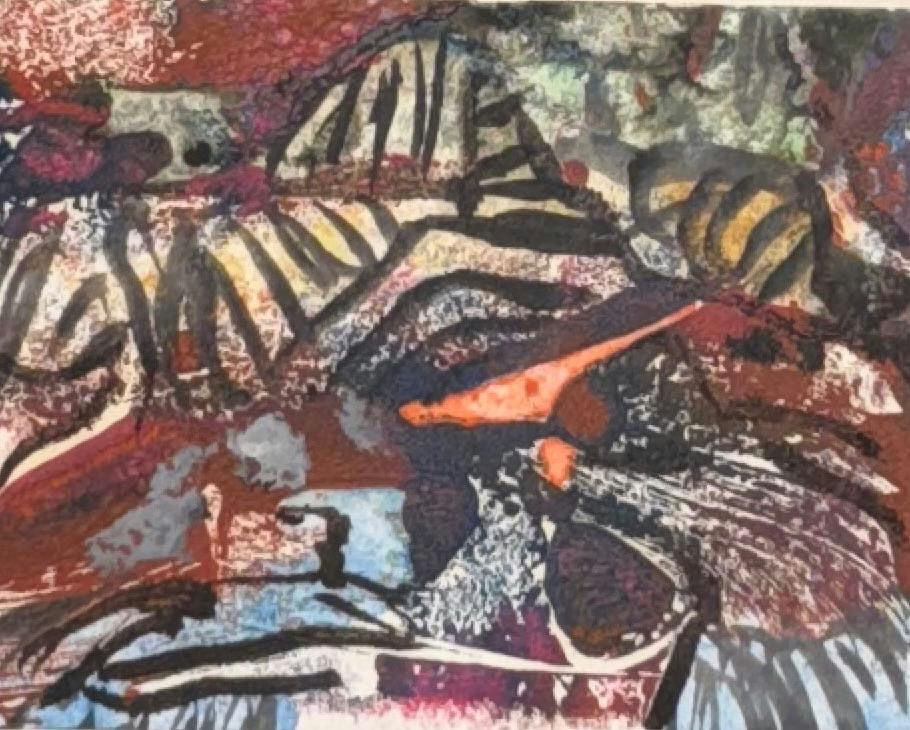 Original Mixed media 'Abstract Landscape with Bold Dark Lines' by Mohammad Bushnaq