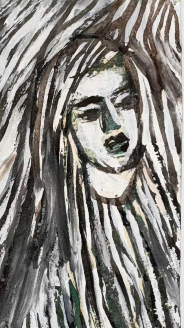 Original Mixed media 'Woman with Long Flowing Hair' by Mohammad Bushnaq