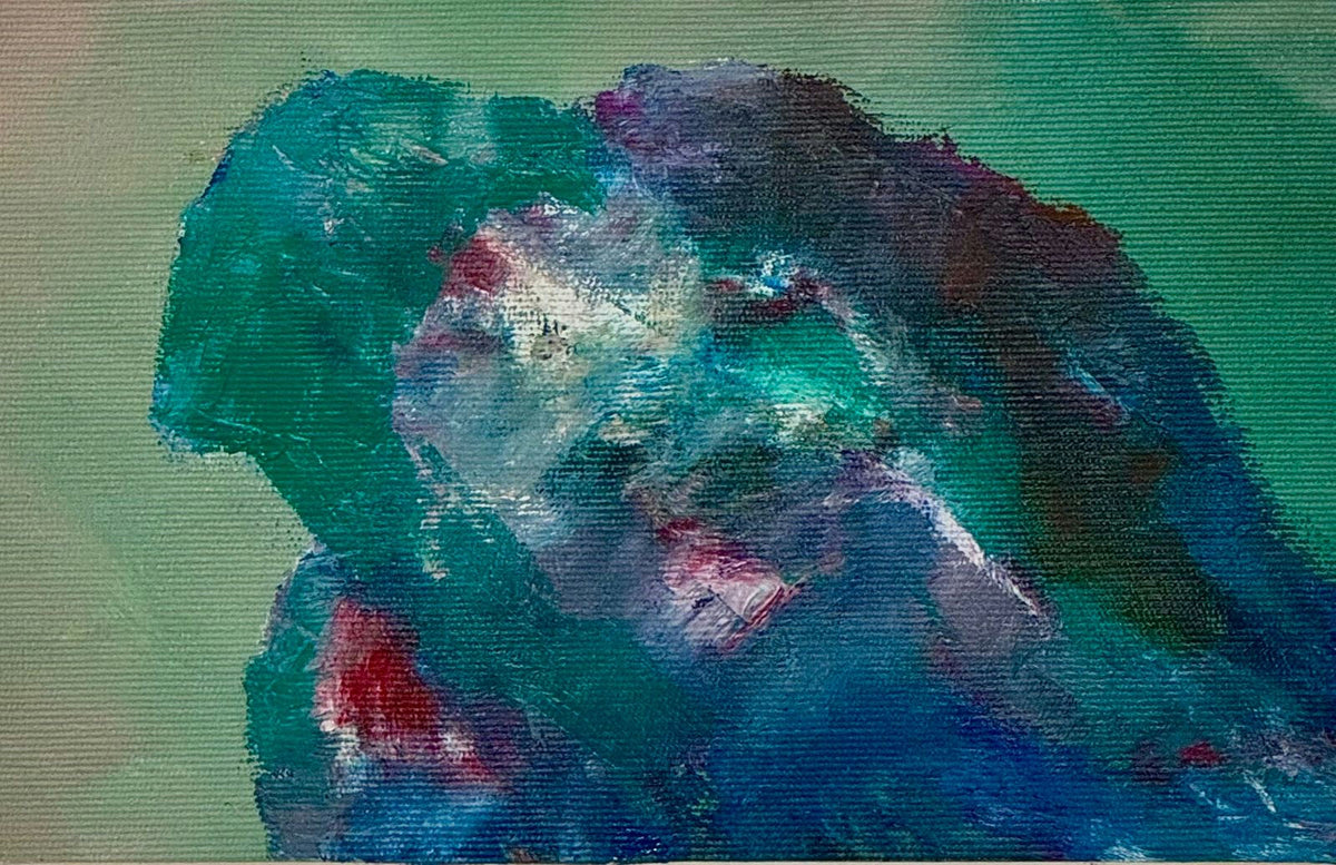 Original Watercolor 'Abstract Figure in Green and Blue' by Mohammad Bushnaq
