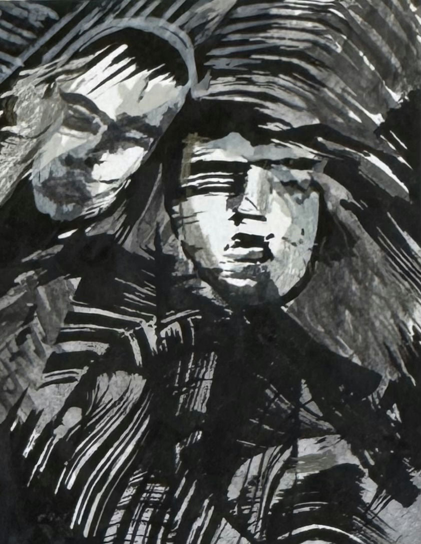 Original Acrylic 'Two Figures Bold Brushwork' by Mohammad Bushnaq
