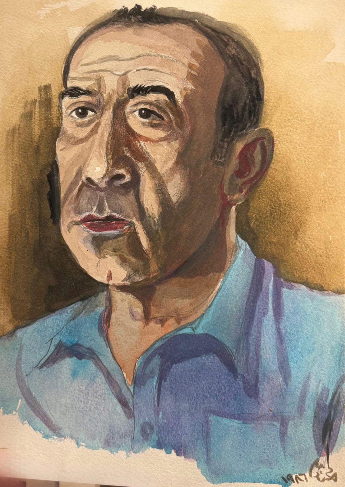Original Watercolor 'Portrait of an Older Man' by Mohammad Bushnaq
