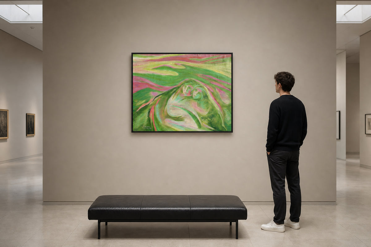 Two Figures Embracing in Green Waves - shown to scale