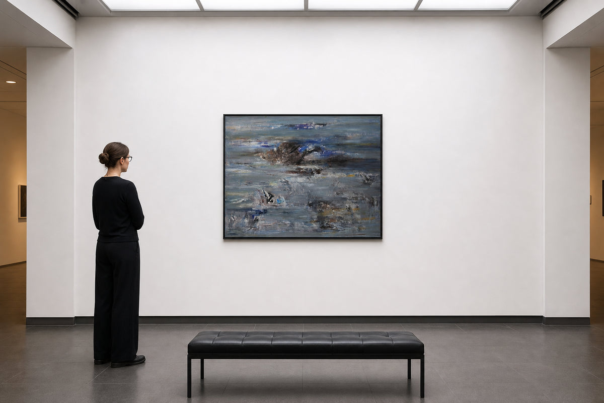 Abstract Stormy Grey Blue Seascape - shown to scale