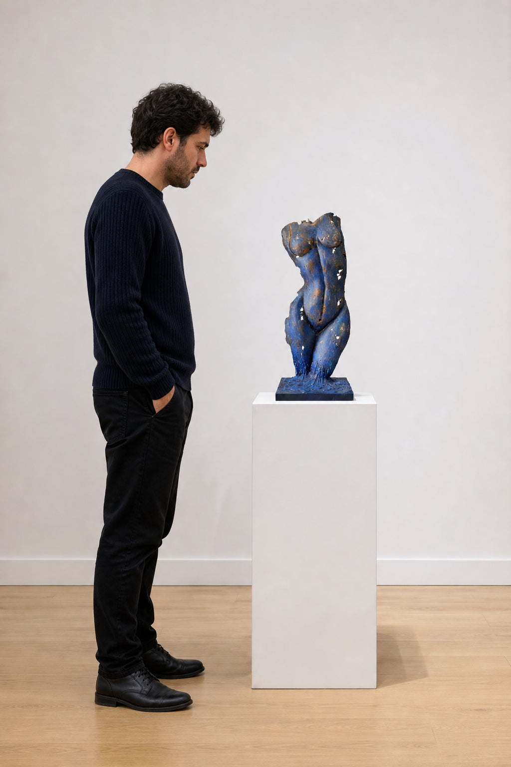 Blue Female Torso Wax Sculpture - shown to scale