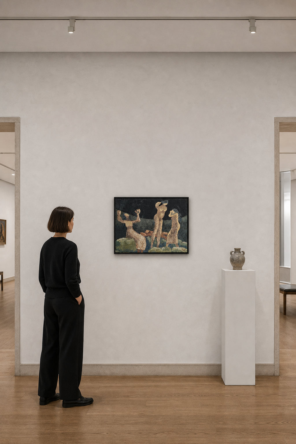Three Figures in Dark Landscape - shown to scale