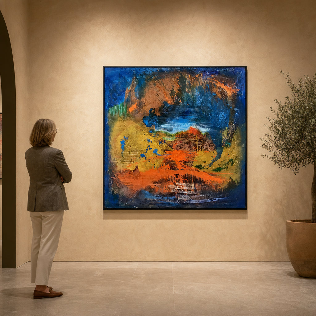 Abstract Landscape in Blue and Orange - shown to scale