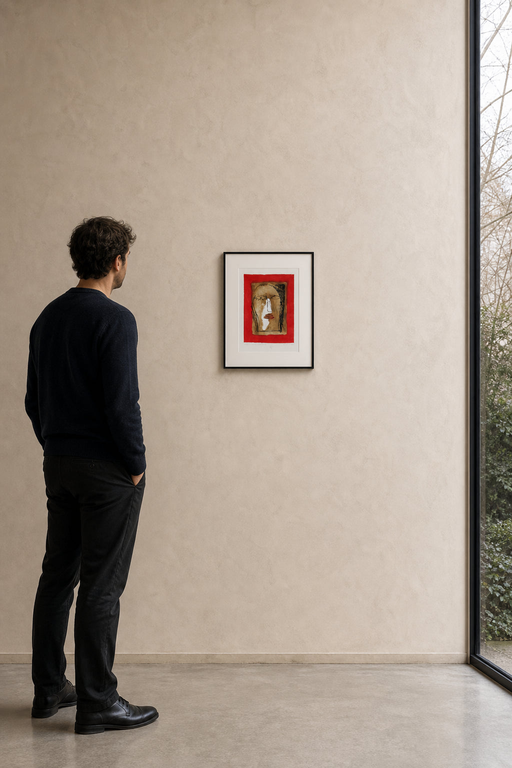 Abstract Female Face on Red Background - shown to scale