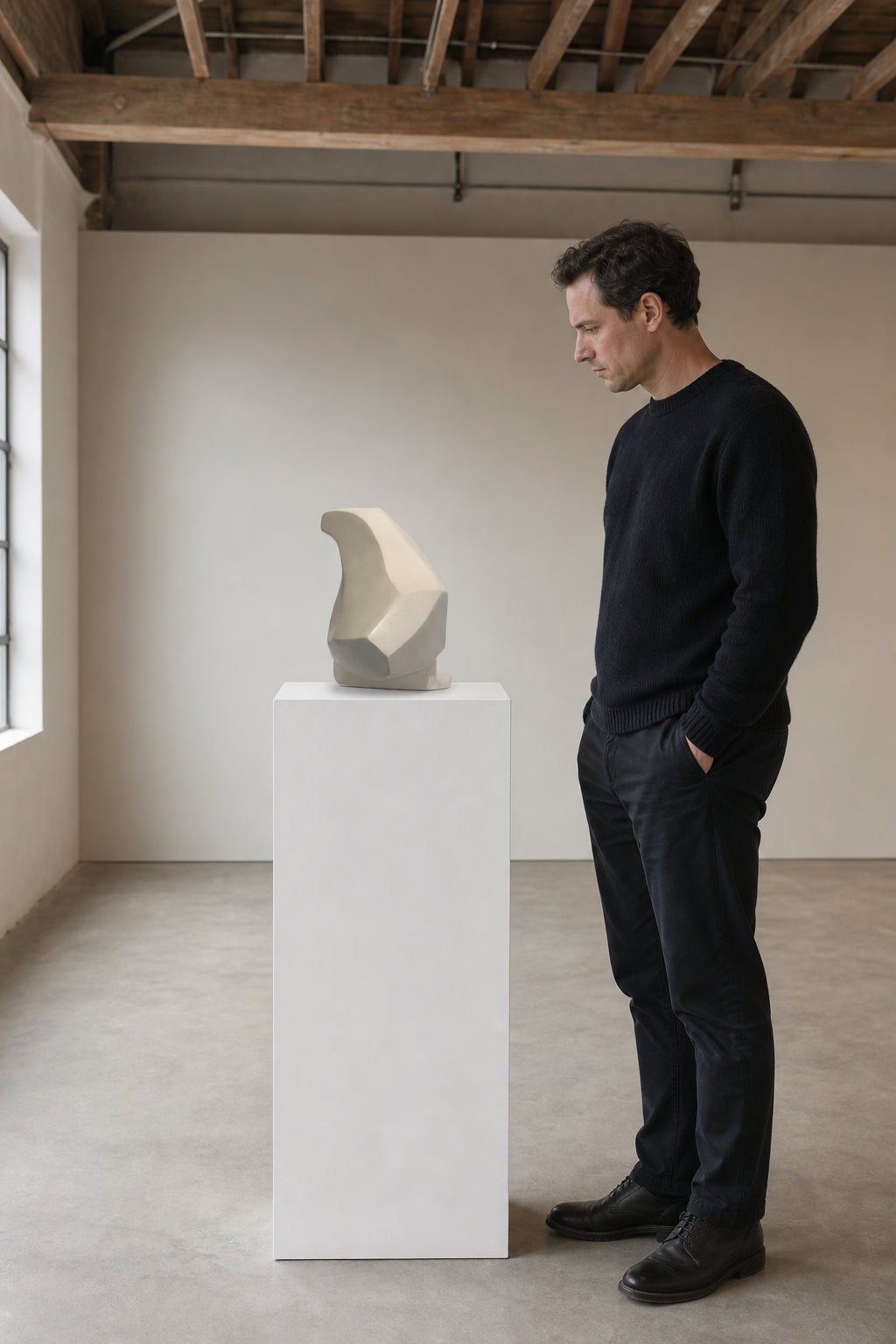 White Geometric Abstract Sculptural Form - shown to scale
