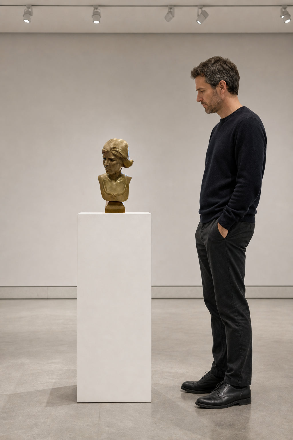 Bronze Bust of a Young Woman - shown to scale
