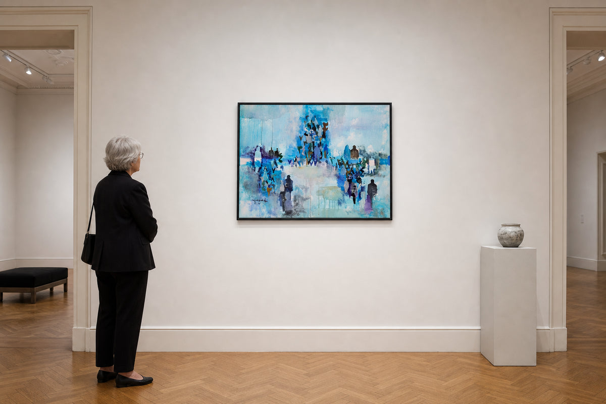 Abstract Figures in Blue Urban Scene - shown to scale