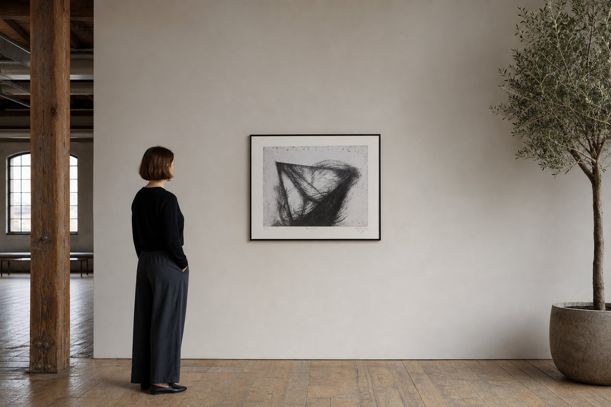 Abstract Dark Draped Form Etching - shown to scale