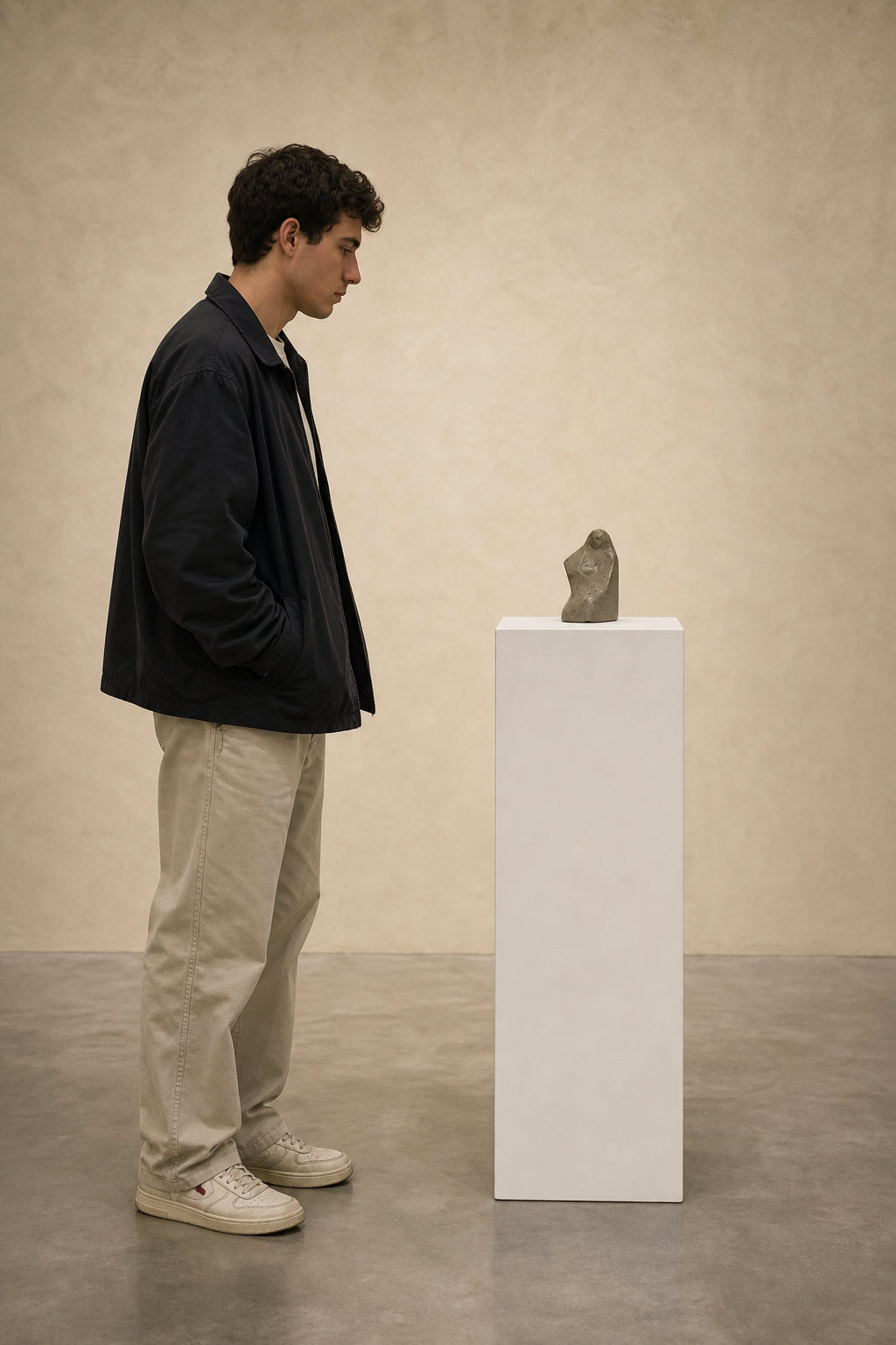 Seated Veiled Female Figure Sculpture - shown to scale