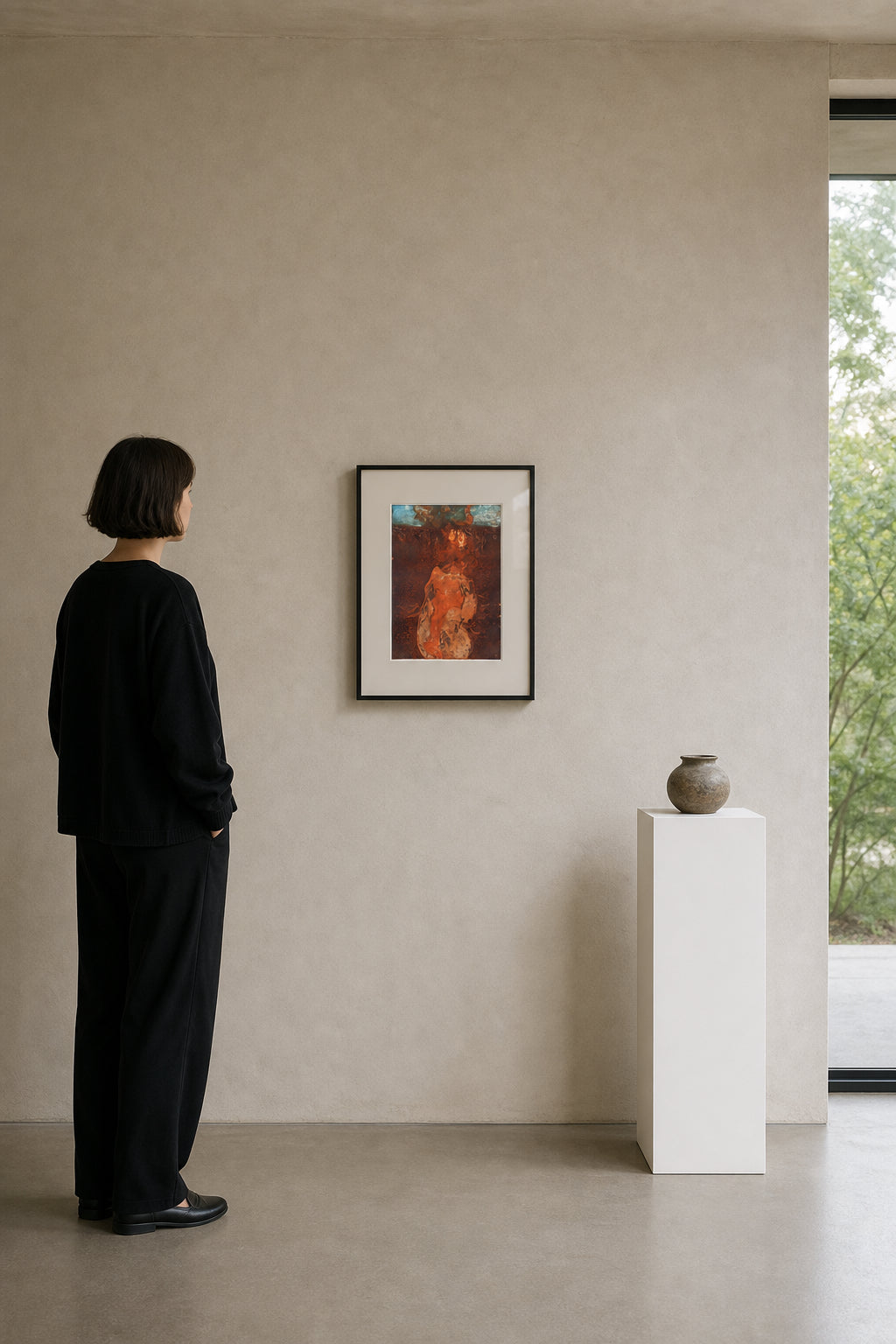 Abstract Figure in Red and Brown - shown to scale
