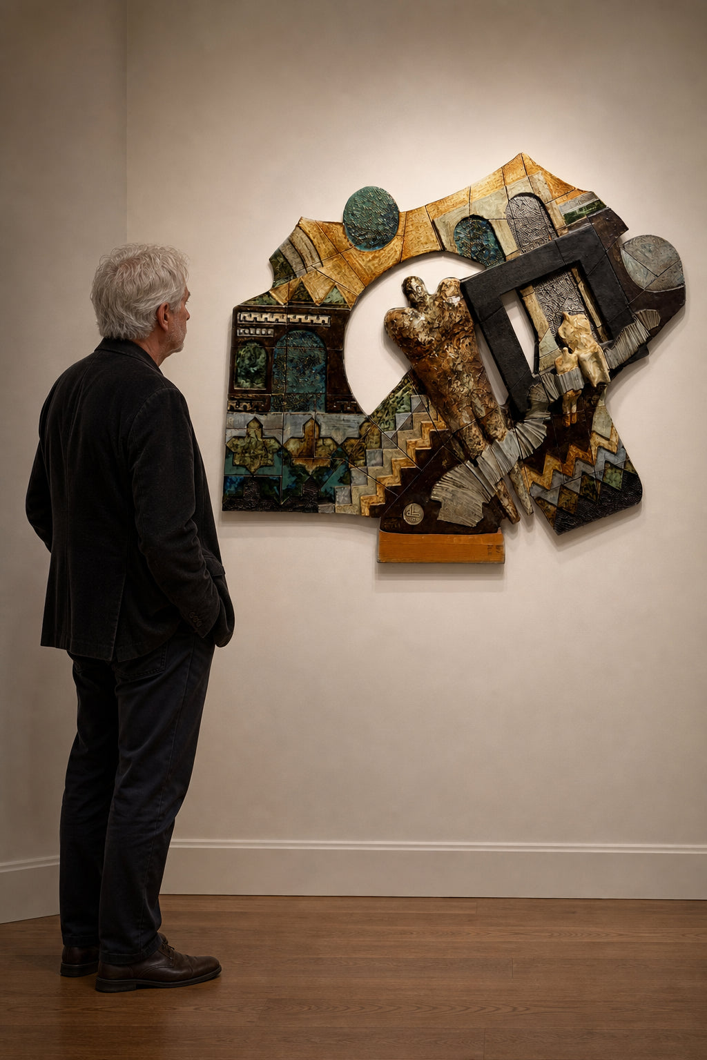 Figures and Arches Ceramic Relief - shown to scale