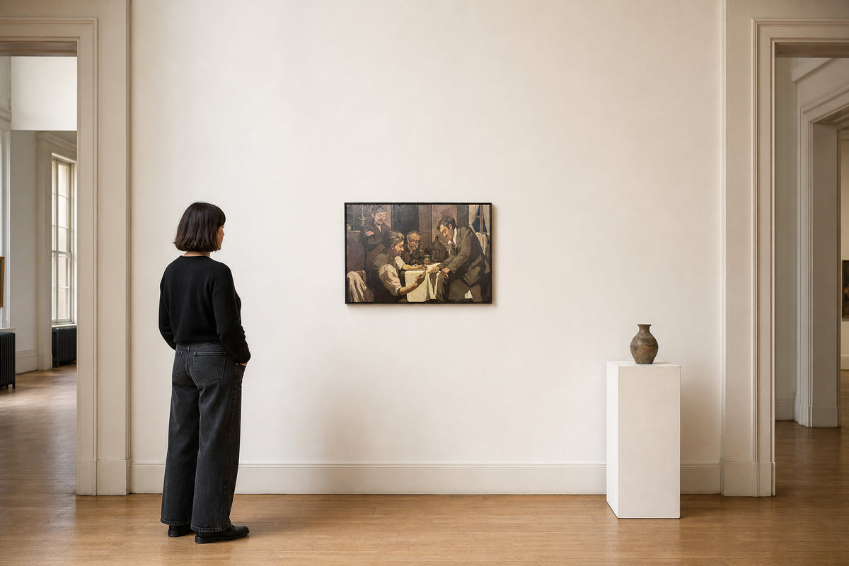 Four Men Gathered Around a Table - shown to scale