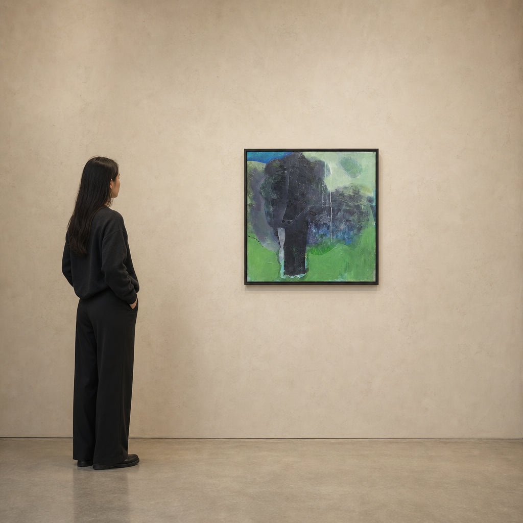 Dark Abstract Form on Green - shown to scale